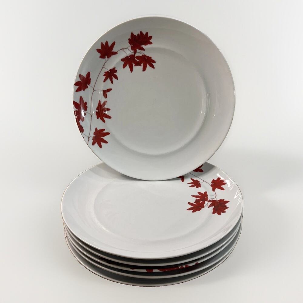 Set of 6 Mikasa Pure Red Poppy Bone China Dinner Plates 11" Floral Dinnerware